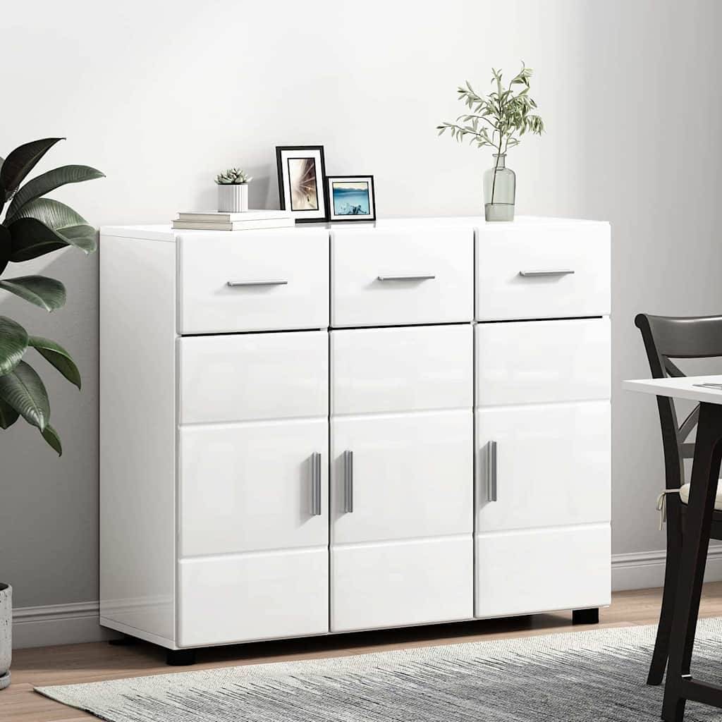 vidaXL Sideboard mit Regal FLORIN Hochglanz Weiß 88,5 x 30,5 x 73 cm
