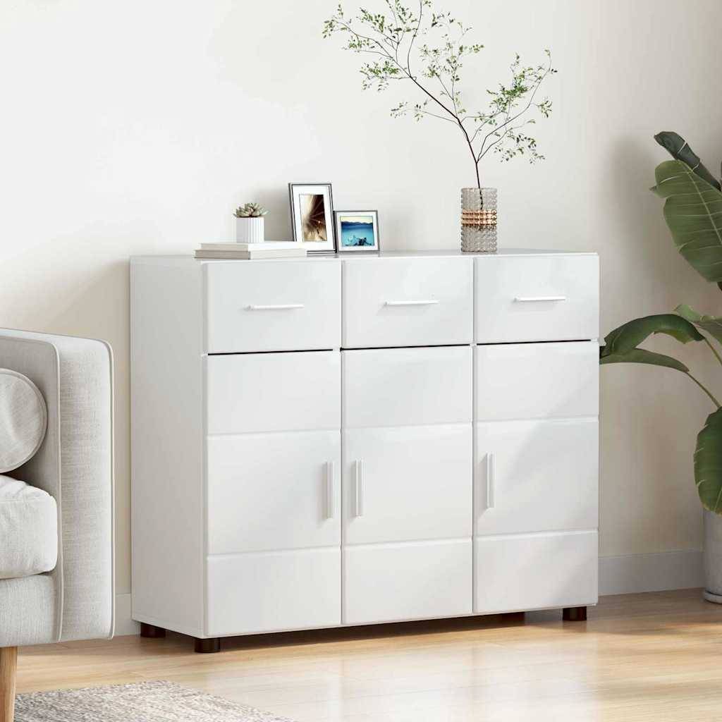 vidaXL Sideboard mit Regal FLORIN Hochglanz Weiß 88,5 x 30,5 x 73 cm