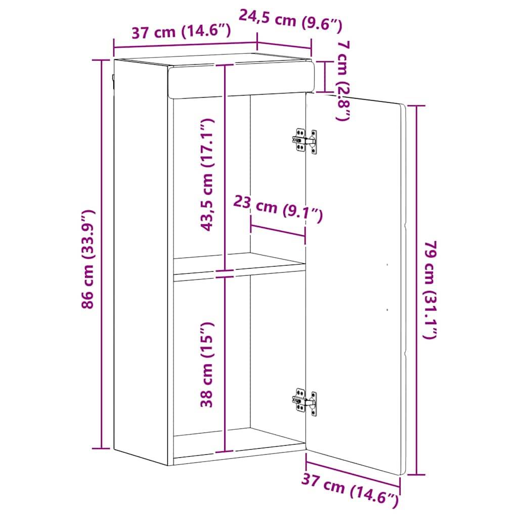 Ein Schrankdiagramm mit Abmessungen: Breite 88,5 cm, Tiefe 29 cm, Höhe 73 cm. Enthält Schubladen, Türen, Regale. Messungen in cm und Zoll.