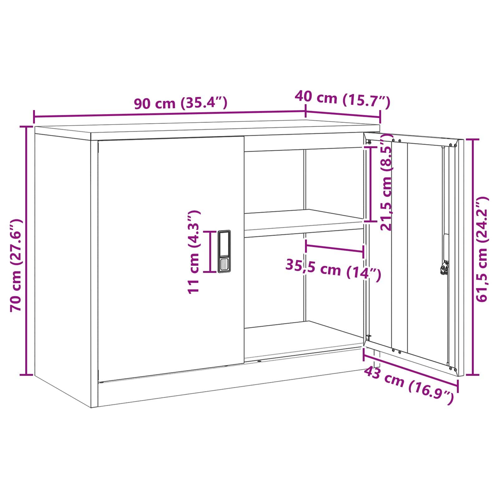 vidaXL Aufbewahrungsschrank Weiß 90 x 40 x 70 cm Stahl