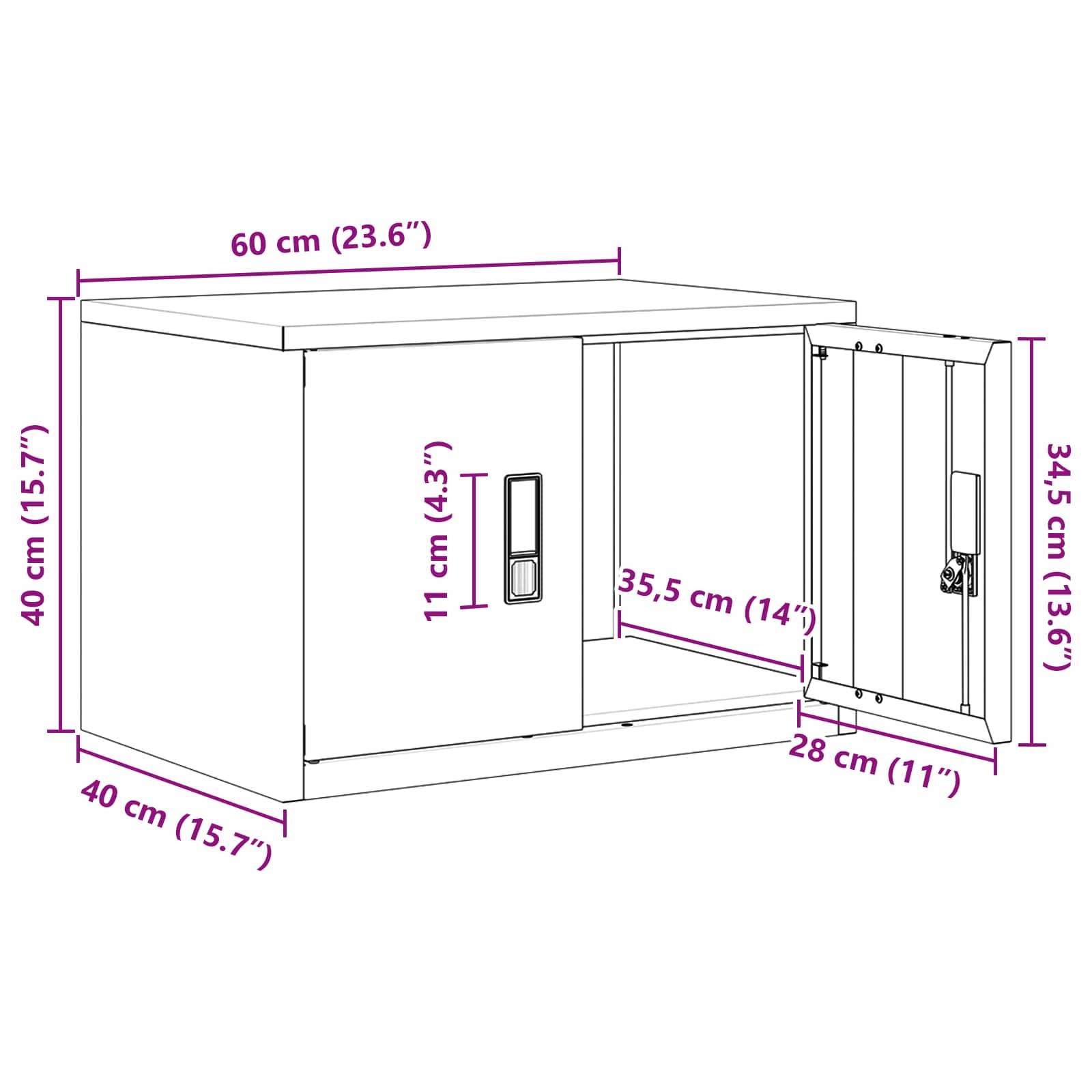 Ein grüner Metalllagerschrank mit zwei Türen und einem Schloss, geeignet zur Organisierung von Werkzeugen oder Büromaterial an einem Arbeitsplatz oder in einer Wohnumgebung.