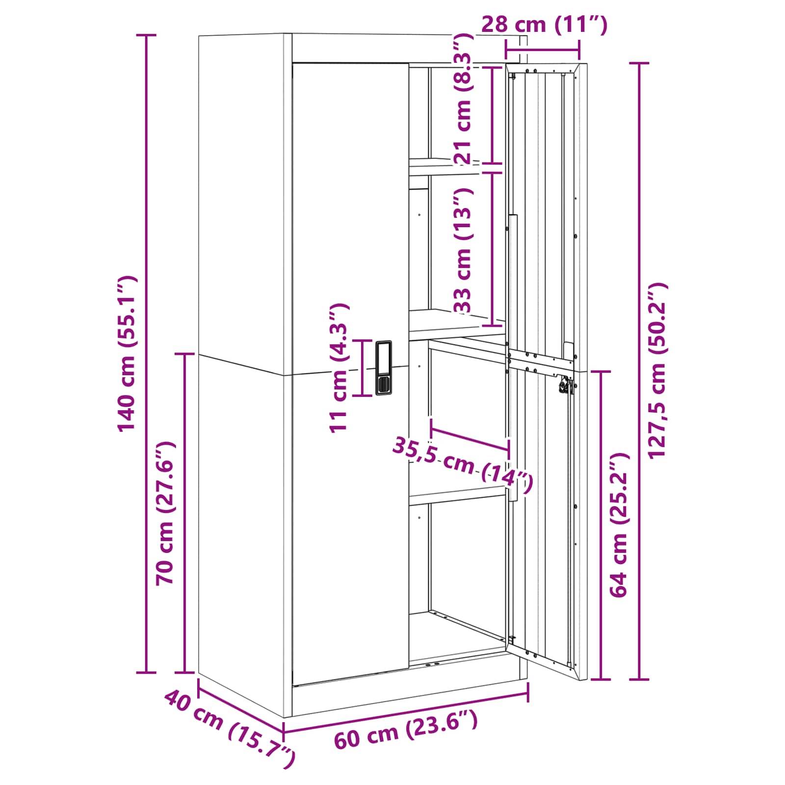vidaXL Aufbewahrungsschrank Anthrazit 60 x 40 x 140 cm Stahl