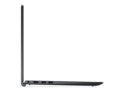 Ein schlanker, aufgeklappter Laptop von der Seite betrachtet, mit USB-Anschlüssen und einer Stromversorgungsbuchse in minimalistischem Design.