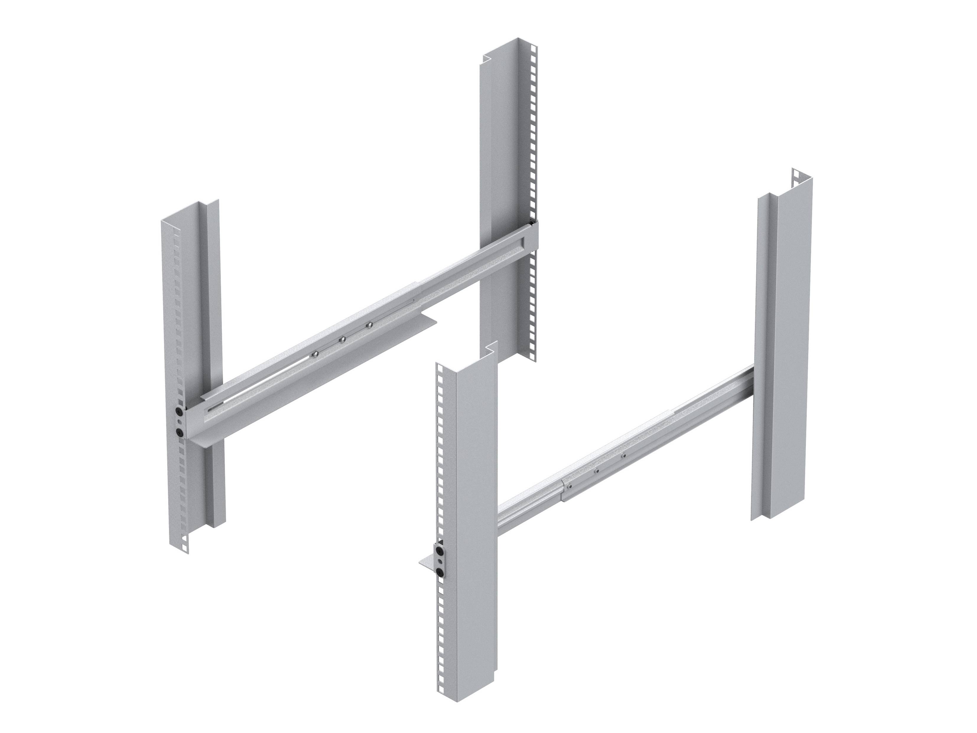 Bild von zwei vertikal ausgerichteten Metallklammern mit senkrechten Stützträgern, die zur Montage oder Unterstützung von Strukturen verwendet werden.