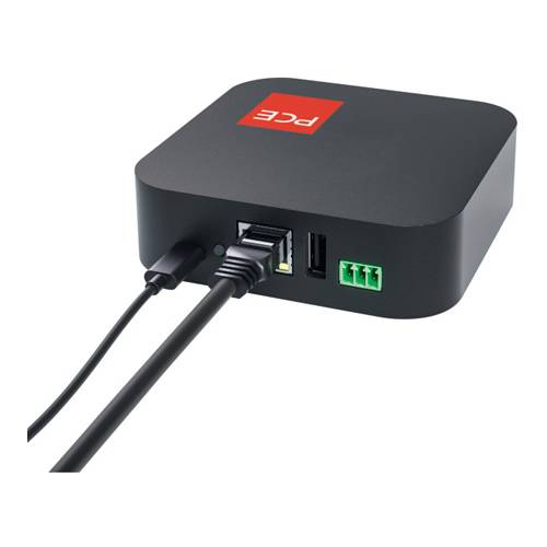 Ein schwarzes elektronisches Gerät mit einem roten 
