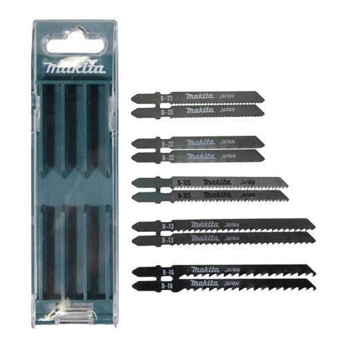 Assortiment an Stichsägeblättern mit verschiedenen Zahnkonfigurationen in einem Kunststoffkoffer, mit der Bezeichnung 