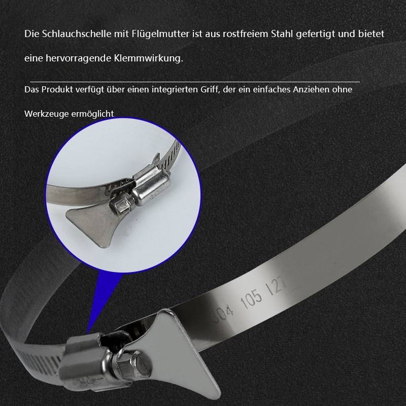 4“ Schlauchschelle mit Flügelmutter, 91-114 mm, Edelstahl Handgeschraubte für Abgasschläuchen und Abgasventilatoren