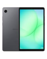 Ein schlankes, modernes Tablet mit einem großen, hellen Bildschirm, auf dem abstrakte grüne Kreise angezeigt werden. Die Rückseite verfügt über eine Kamera und ein dezentes Markenlogo.