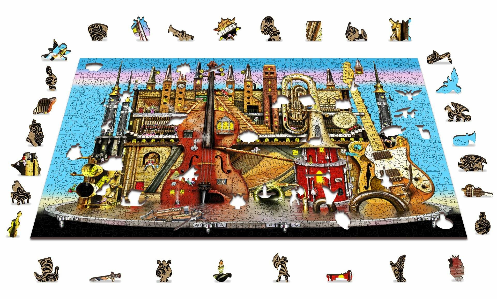 WOODEN CITY Holzpuzzle Musical Castle 2in1, 1010 Teile ECO