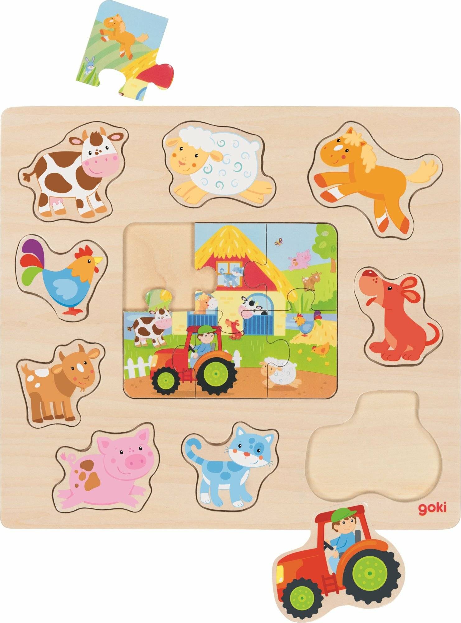GOKI Holzpuzzle + Puzzle Bauernhoftiere