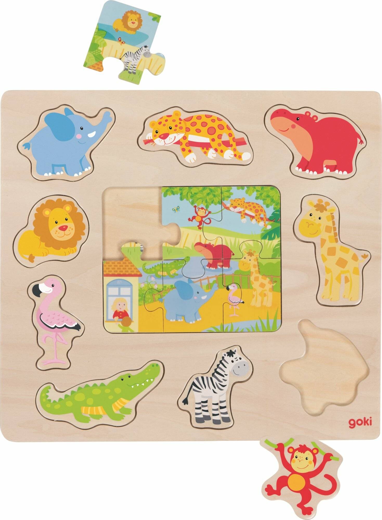 GOKI Holzpuzzle + Puzzle Tiere aus dem Zoo