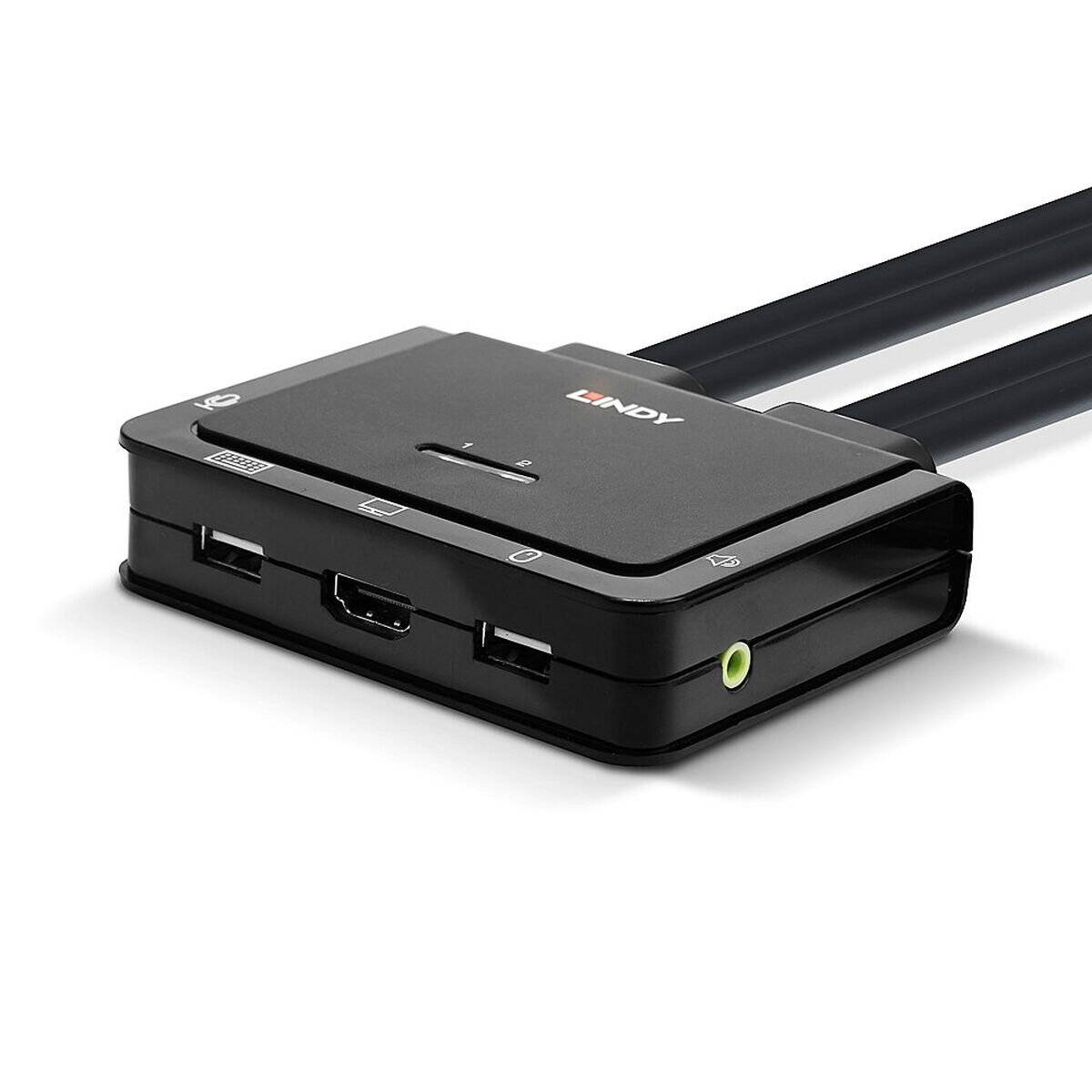 2 Port Kabel KVM Switch, HDMI 4K60, USB 2.0 & Audio (schwarz)