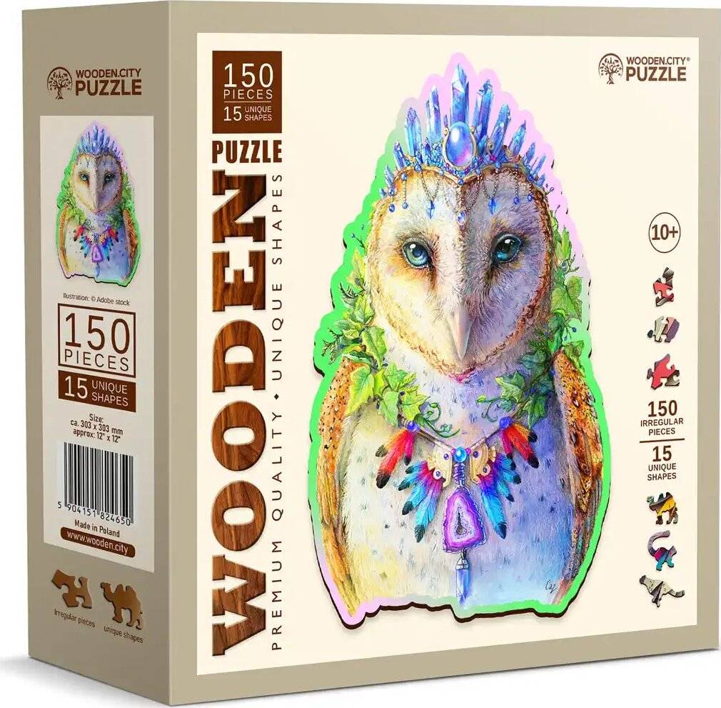 Holzpuzzle: 150 Teile mit 15 einzigartigen Formen, mit einem farbenfrohen Eulen-Design. Geeignet ab 10 Jahren.