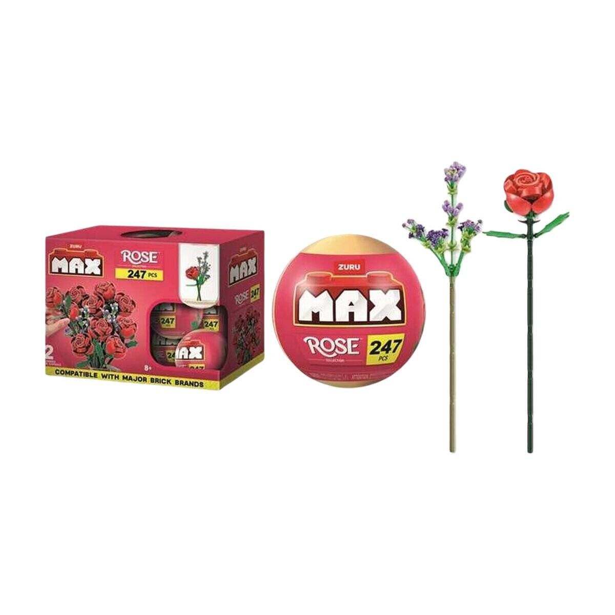Ein rotes Spielzeugsteinset mit der Aufschrift „Max Rose 247 pcs