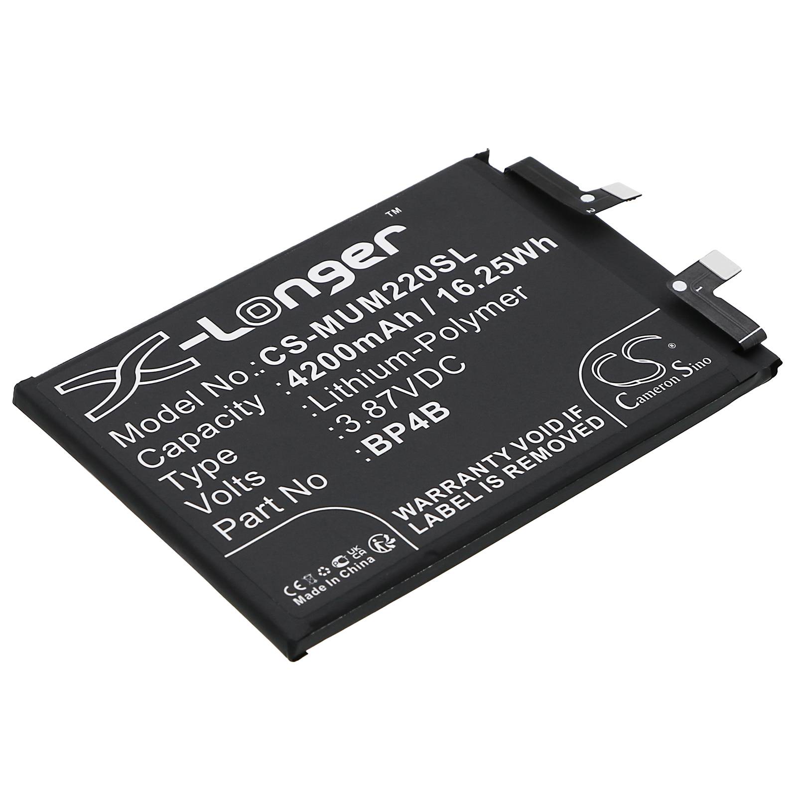 Eine rechteckige schwarze Lithium-Polymer-Batterie mit Modell 