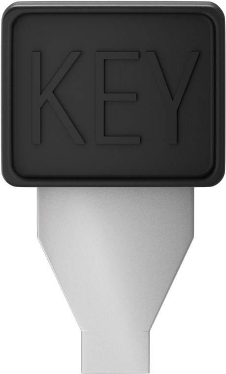 Eine schwarze Tastenkrone mit dem Wort „KEY