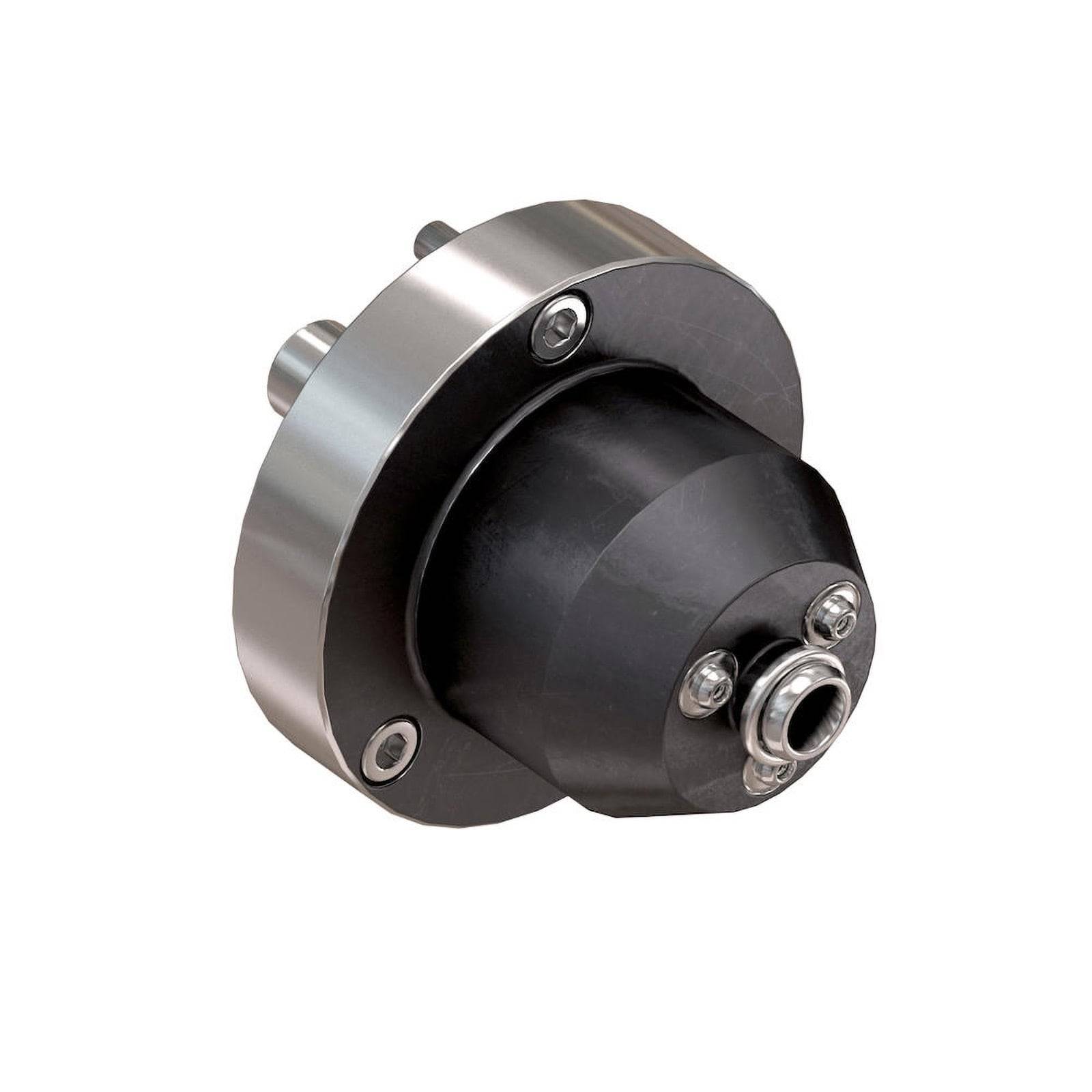 Ein mechanisches Kopplungsgerät mit schwarzem Mittelteil und metallischen Kanten, das zum Verbinden von zwei Wellen verwendet wird.
