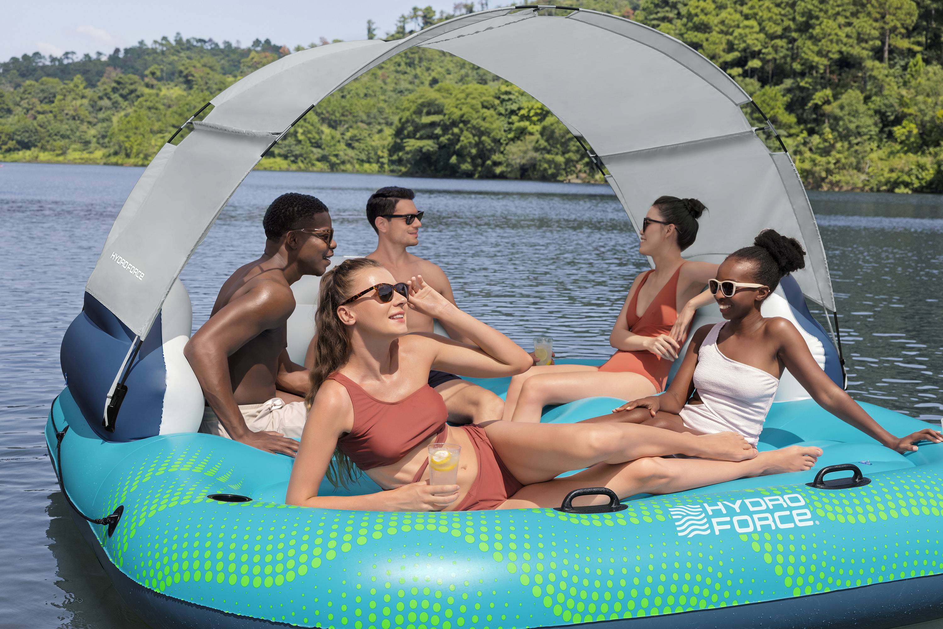 Bestway Badeinsel Hydro Force Sonnenlounge 5 Personen aufblasbar Poolinsel