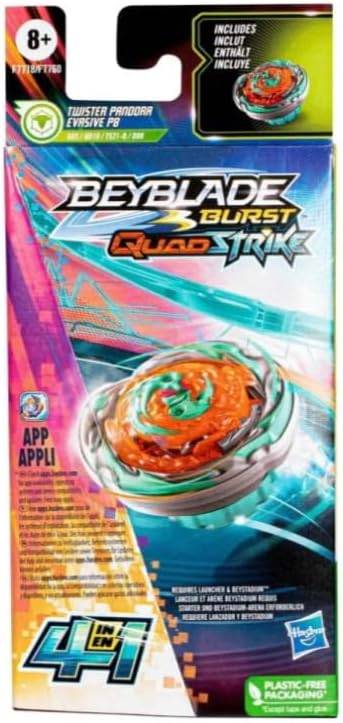 Ein farbenfrohes Paket mit einem „Beyblade Burst QuadStrike