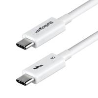 Zwei weiße USB-C-Kabel; eines zeigt „USB-C