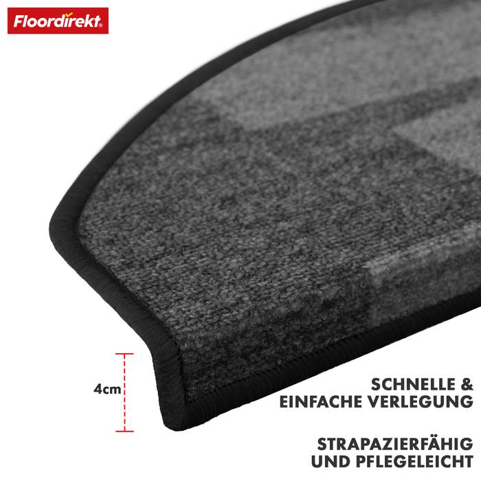 FLOORDIREKT Stufenmatte Via Veneto - Halbrund - Antistatisch & Schalldämmend - Schwarz