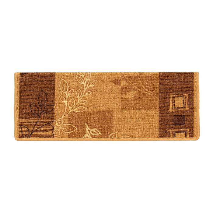 Braun und beige rechteckiger Teppich mit abstrakten Blatt- und geometrischen Mustern.