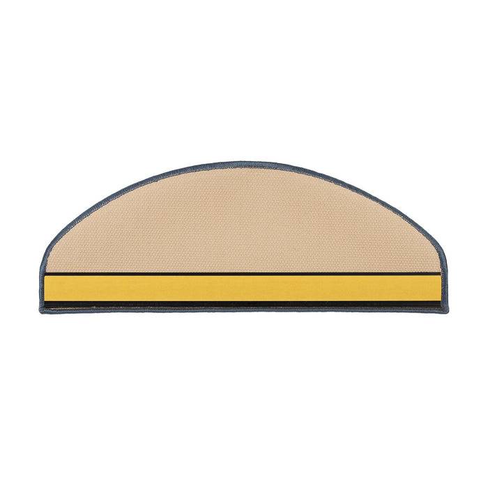 Ein halbkreisförmiges beiges Objekt mit einem gelben rechteckigen Streifen entlang der unteren Kante, umgeben von einer dunklen Kontur.