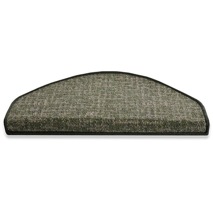 Ein halbkreisförmiger, strukturierter Treppenstufen-Teppichbelag mit schwarzer Kante, konzipiert zur Verbesserung von Sicherheit und Stil auf Treppen.