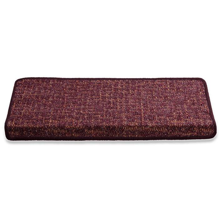 Rechteckiger Teppichläufer aus braunem und violettem Material mit strukturierter Oberfläche.