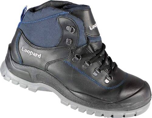 Schwarz-blauer Wanderstiefel mit dem Wort 