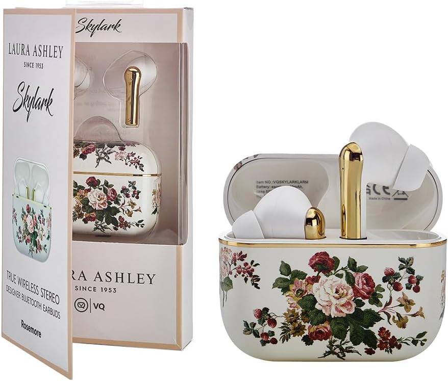 Laura Ashley Kabellose Ohrhörer Bluetooth TWS 5.3 für iPhone & Android ENC - Rosemore Weiß