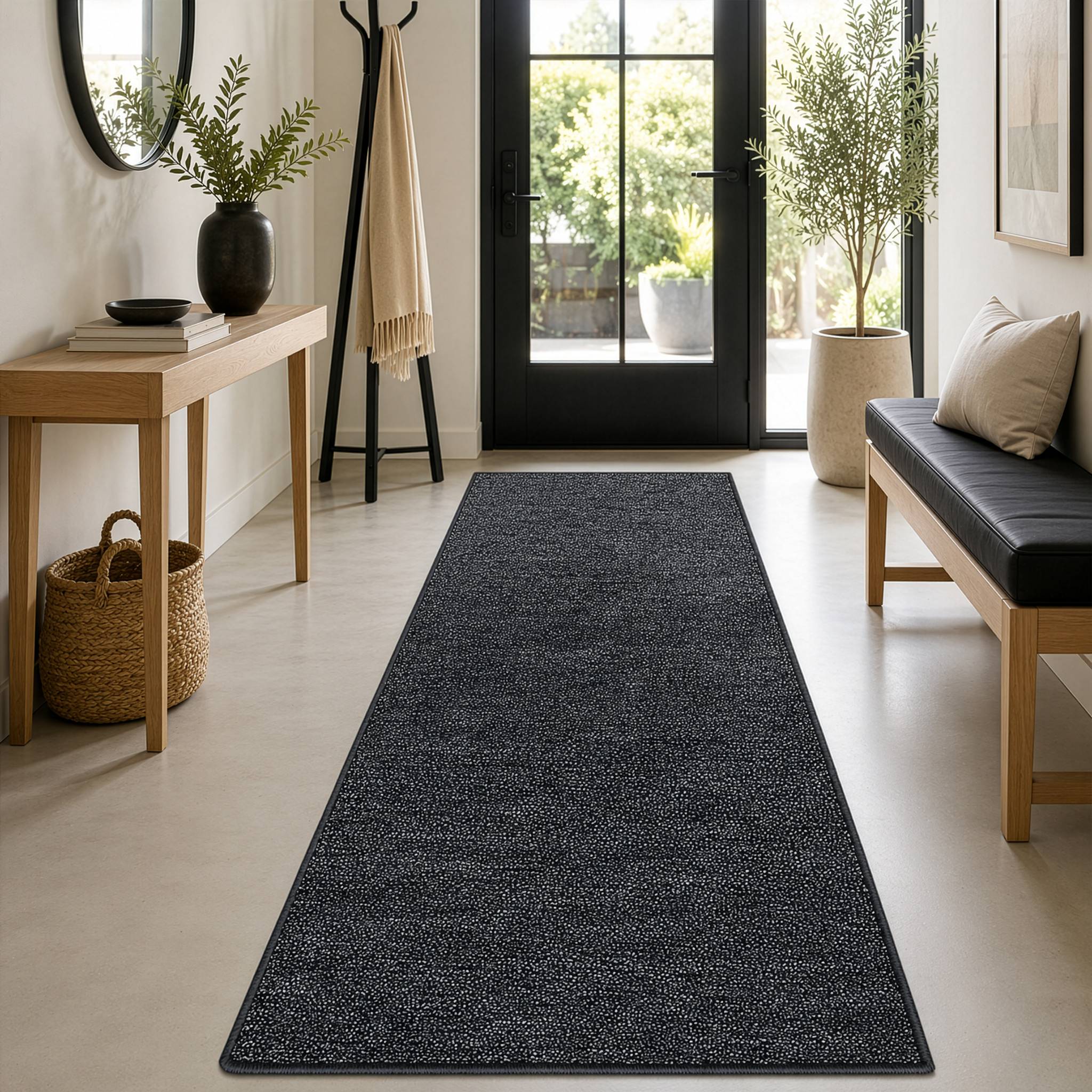 FLOORDIREKT Teppich-Läufer London – Pflegeleichter Schlingenfloor – Modernes Design – Anthrazit – 67 x 250 cm