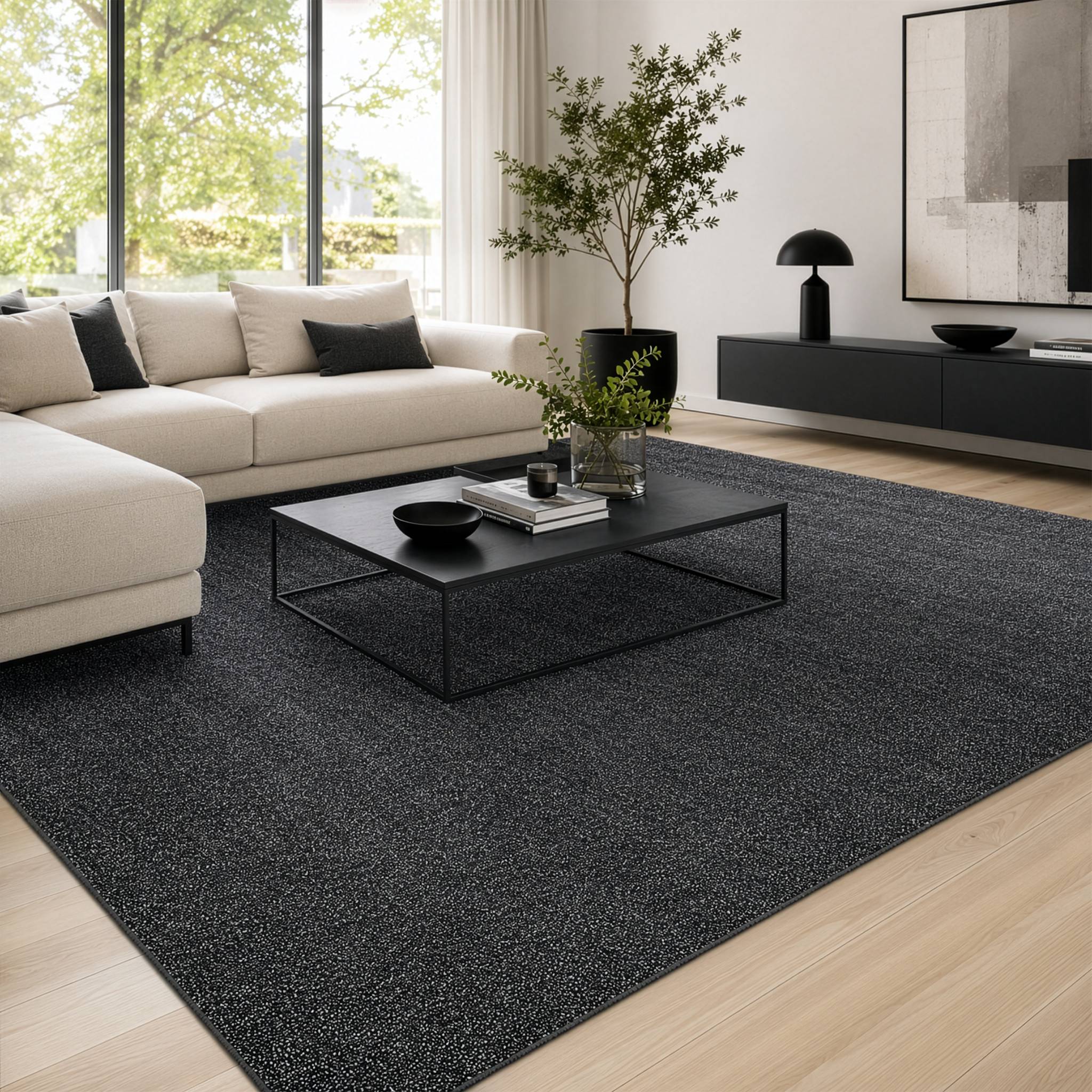 FLOORDIREKT Teppich-Läufer London – Pflegeleichter Schlingenfloor – Modernes Design – Anthrazit – 80 x 400 cm