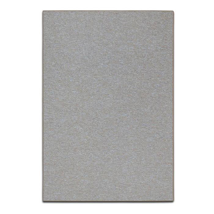 Eine Nahaufnahme eines Teppichs mit geometrischem Muster in Beige- und Brauntönen. Das Design zeigt sich überlappende Kreise und gerade Linien.