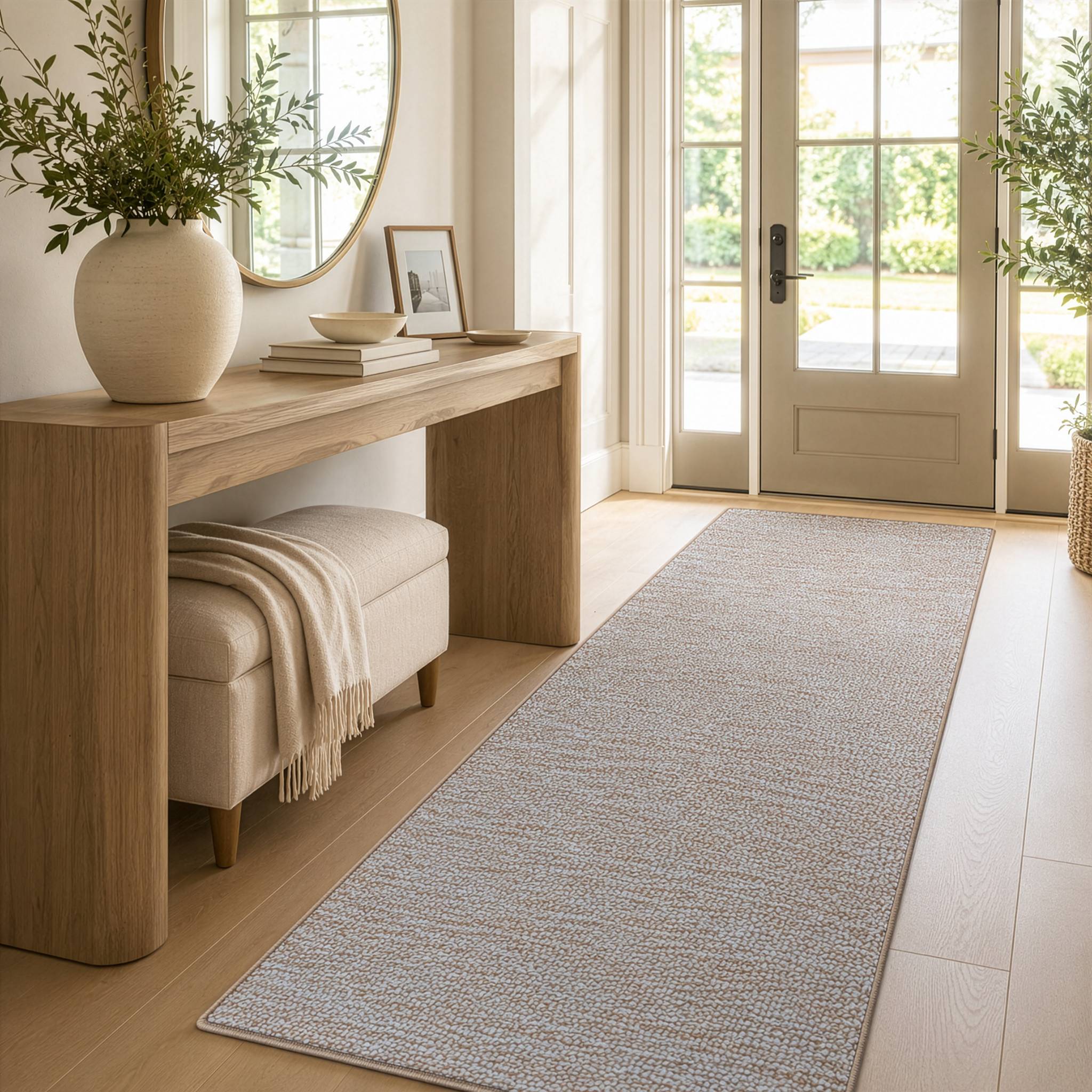 FLOORDIREKT Teppich-Läufer London – Pflegeleichter Schlingenfloor – Modernes Design – Beige – 200 x 500 cm