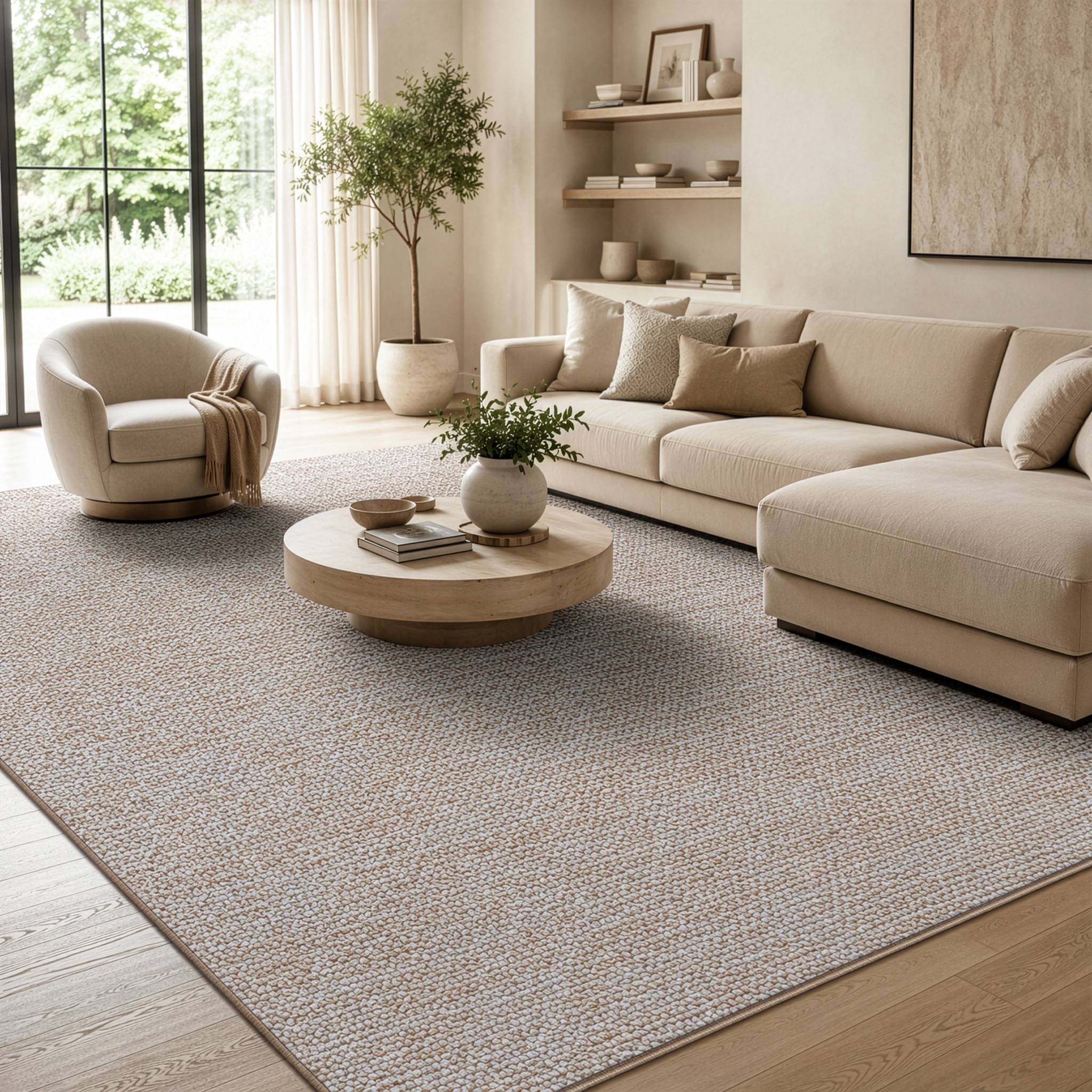 FLOORDIREKT Teppich-Läufer London – Pflegeleichter Schlingenfloor – Modernes Design – Beige – 80 x 300 cm
