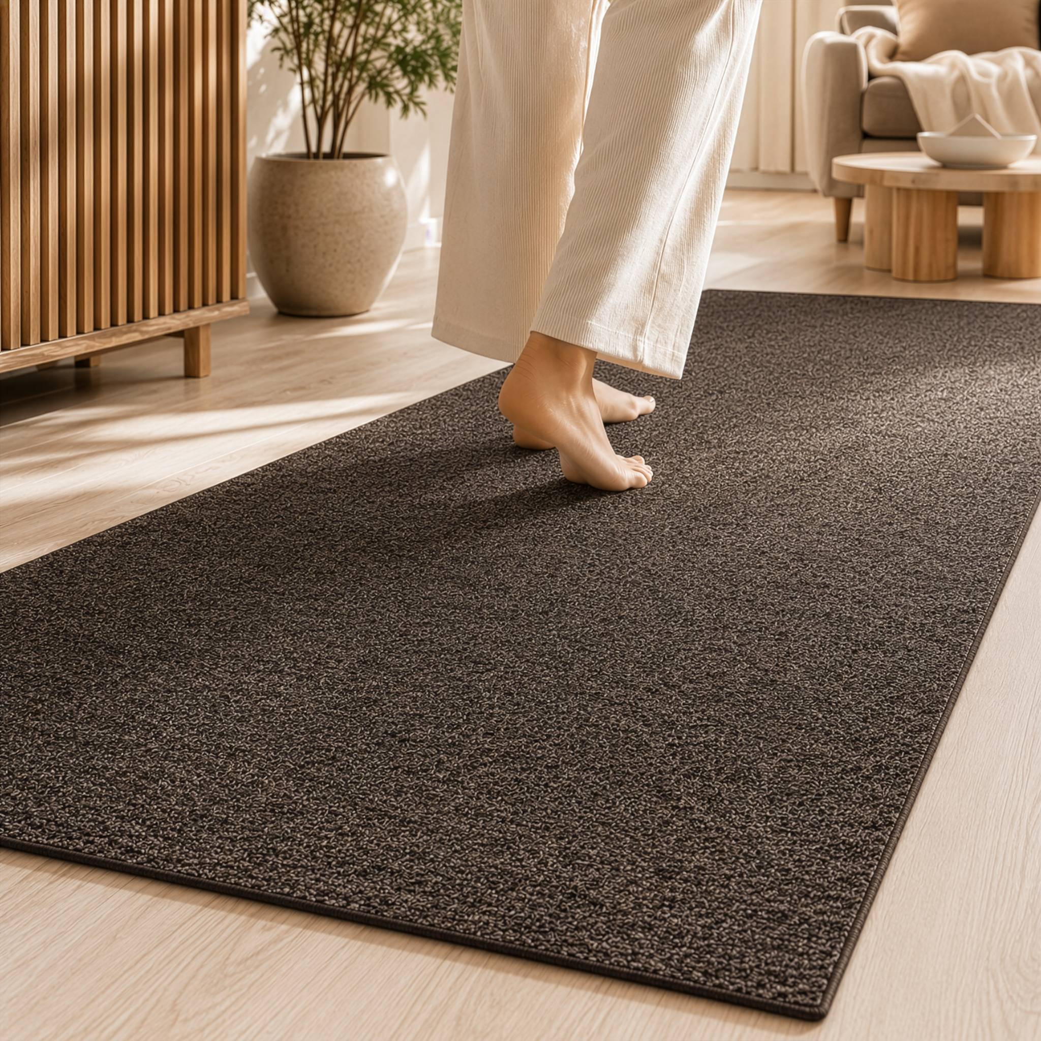 FLOORDIREKT Teppich-Läufer London – Pflegeleichter Schlingenfloor – Modernes Design – Dunkelbraun – 80 x 200 cm
