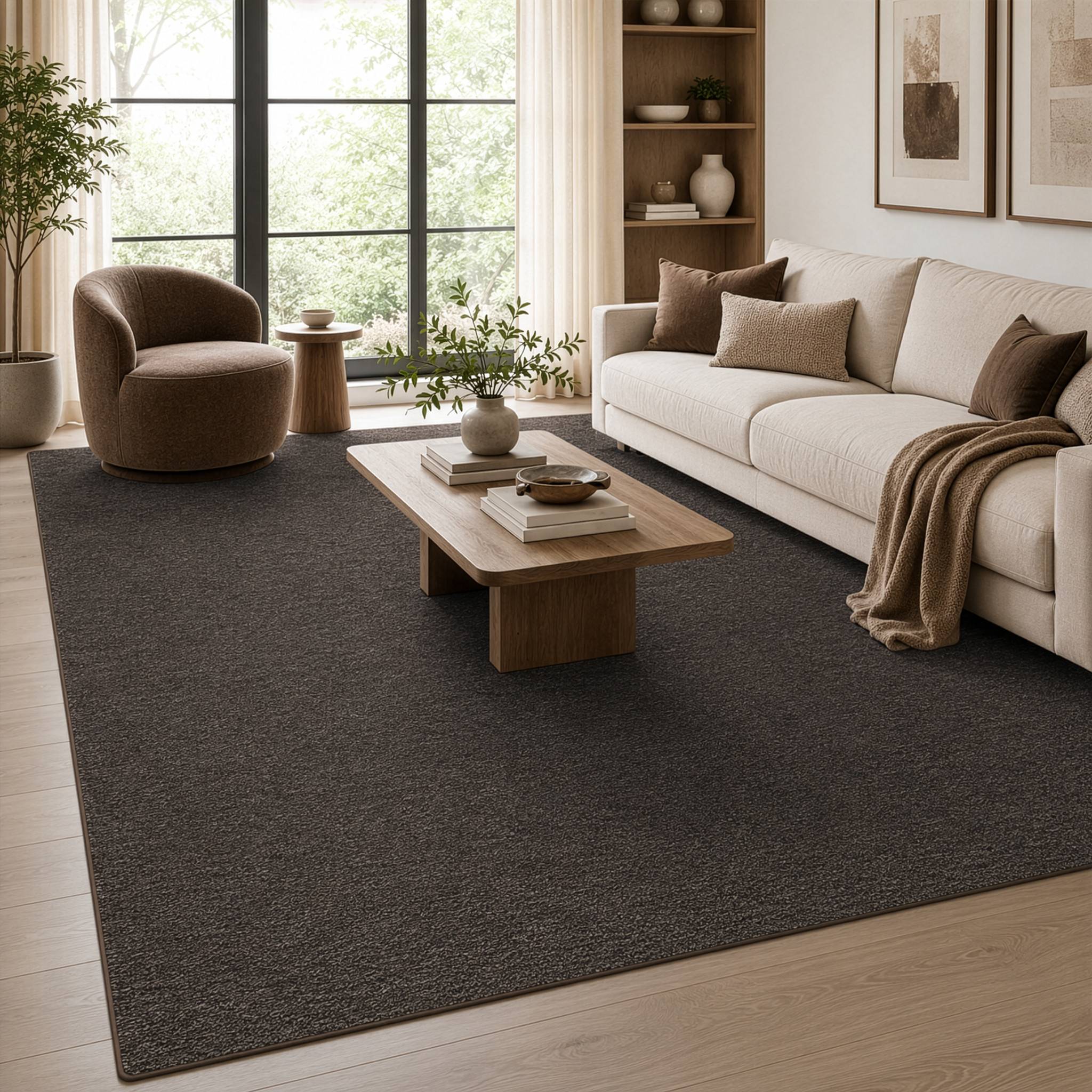 FLOORDIREKT Teppich-Läufer London – Pflegeleichter Schlingenfloor – Modernes Design – Dunkelbraun – 200 x 300 cm