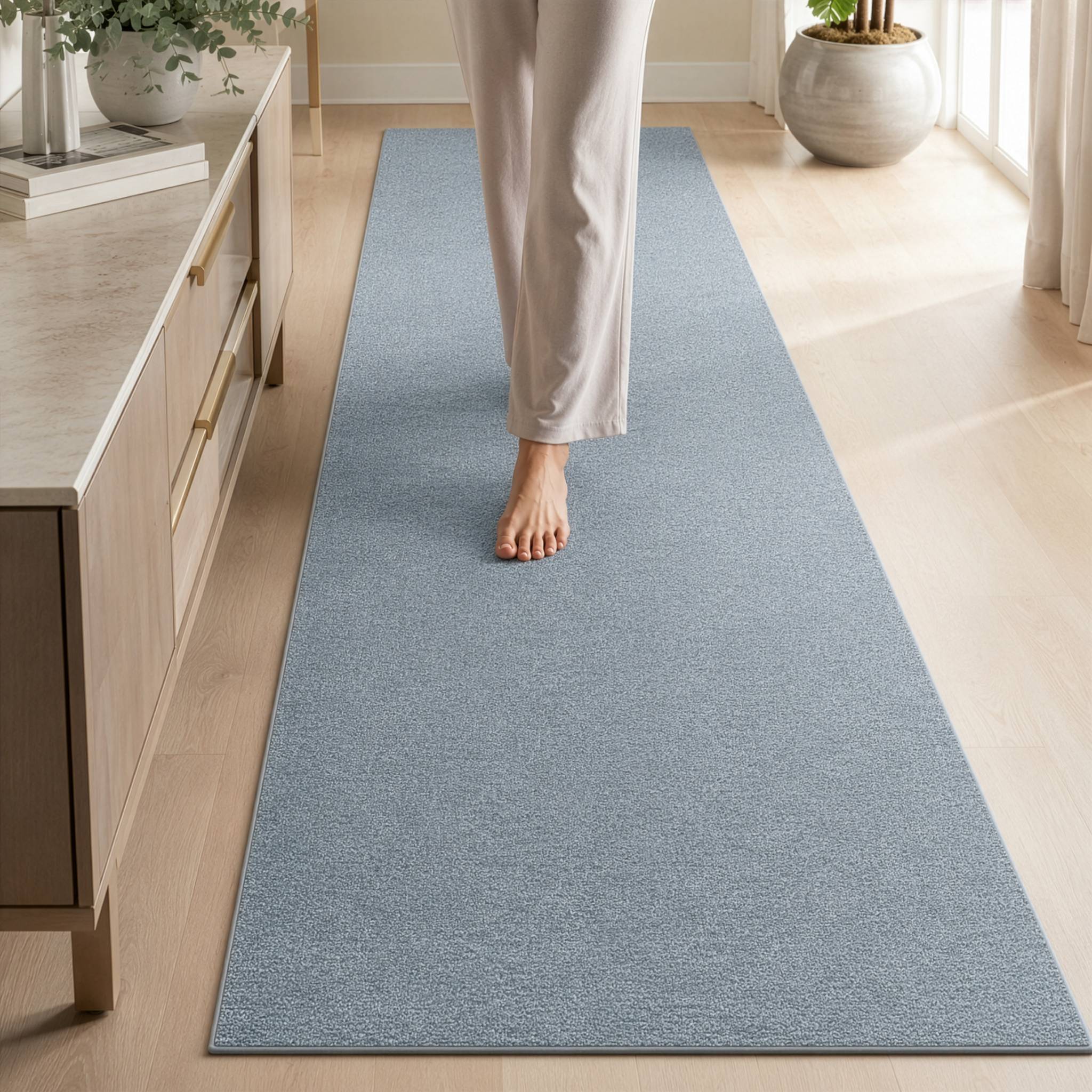 FLOORDIREKT Teppich-Läufer London – Pflegeleichter Schlingenfloor – Modernes Design – Hellgrau – 67 x 250 cm