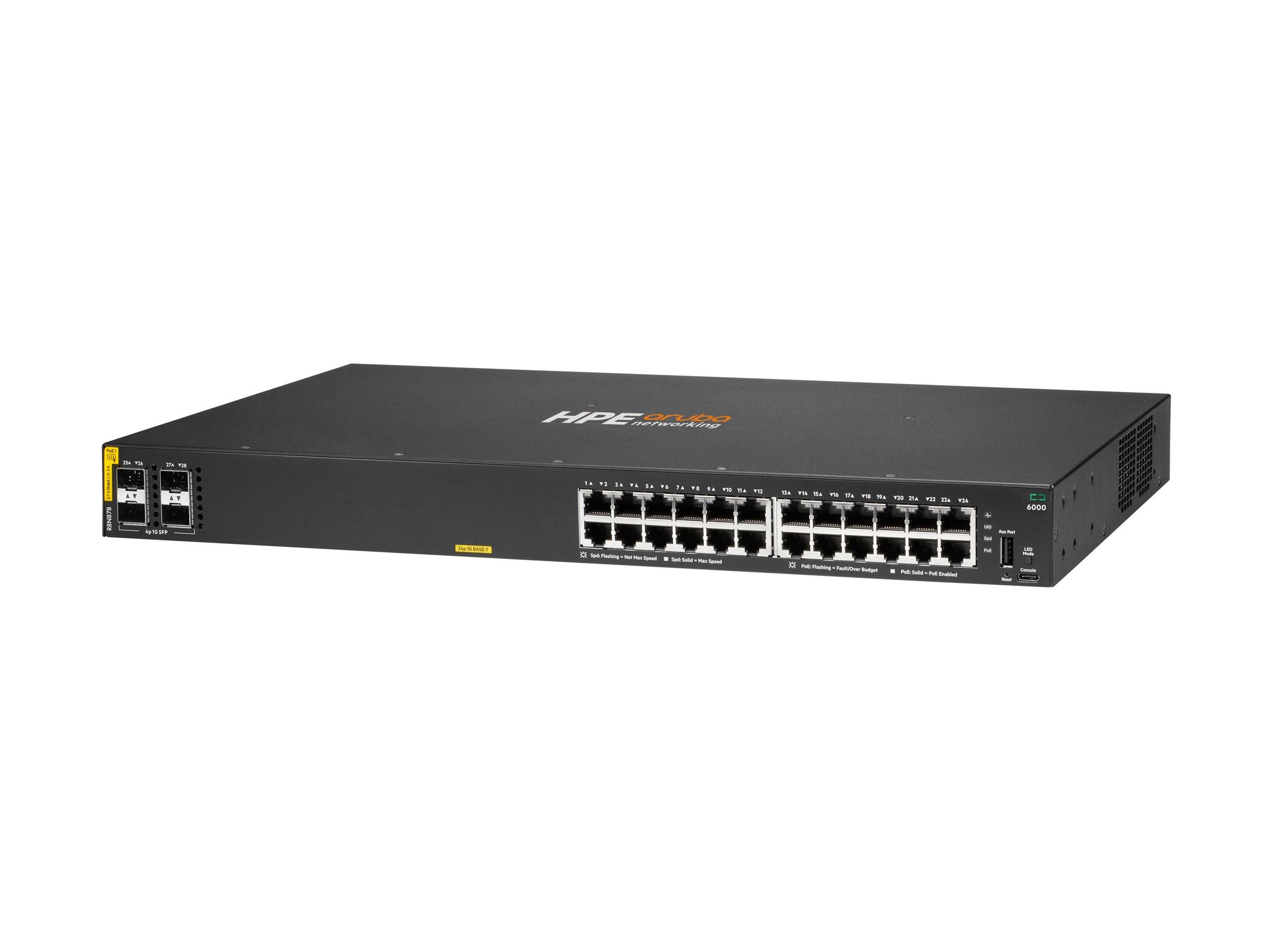 HPE Aruba Networking CX 6000 24p 10M/100M/1G Class4 PoE 4p SFP 1G 370W Switch - Switch - managed - 24 x 10/100/1000 (Po
