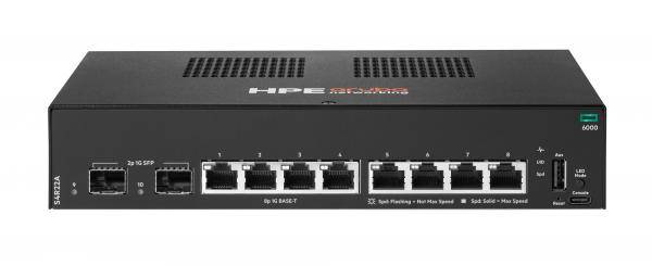 HPE Aruba-Netzwerk-Switch mit 8 Ethernet-Anschlüssen, beschriftet mit 1 bis 8 für die Konnektivität, mit Gigabit-Ethernet-Technologie.