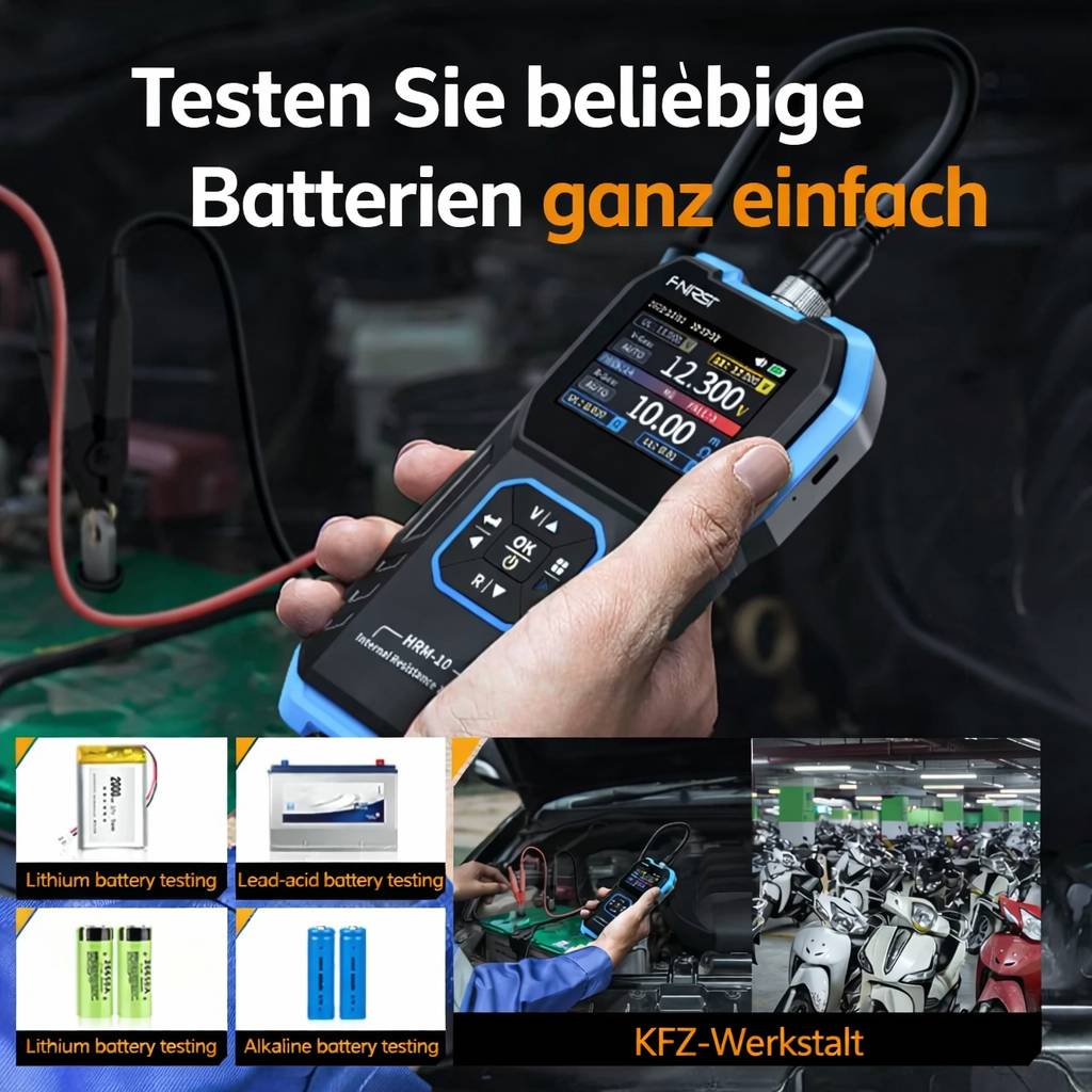 FNIRSI HRM-10 Batteriespannungs- und Innenwiderstandstester bis 100V, Vierdraht, TFT-Farbdisplay