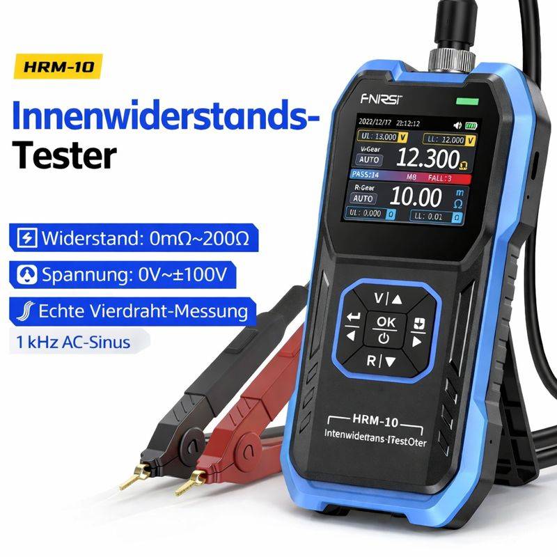 FNIRSI HRM-10 Batteriespannungs- und Innenwiderstandstester bis 100V, Vierdraht, TFT-Farbdisplay