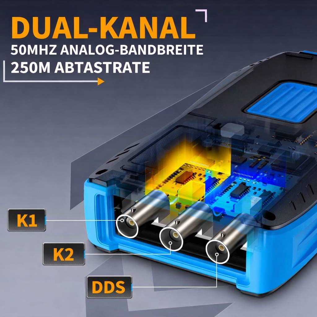 FNIRSI 2C53T tragbares 3-in-1 Oszilloskop, Multimeter, Signalgenerator, 50 MHz, 250MS/s, 2-Kanal