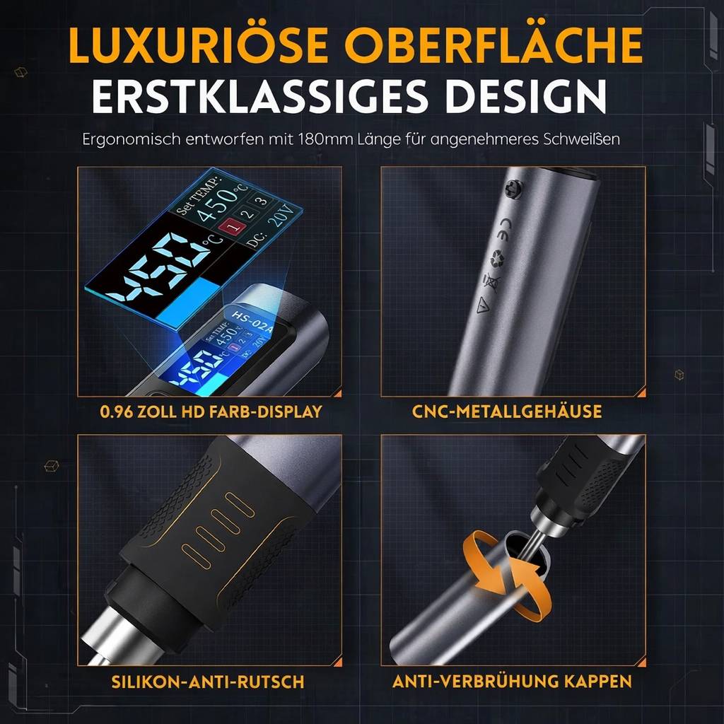 FNIRSI HS-02 Intelligenter 100W Lötkolben mit Temperaturkontrolle, Display und Koffer, USB-C