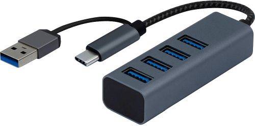 Dacomex USB Hub HB314, Eingang USB Type-A/C, Ausgang 4x Type-A, Recycling-Material