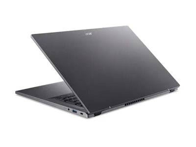 Ein eleganter, moderner Laptop mit teilweise geöffnetem Bildschirm, der ein schlankes Design zeigt, positioniert auf weißem Hintergrund.