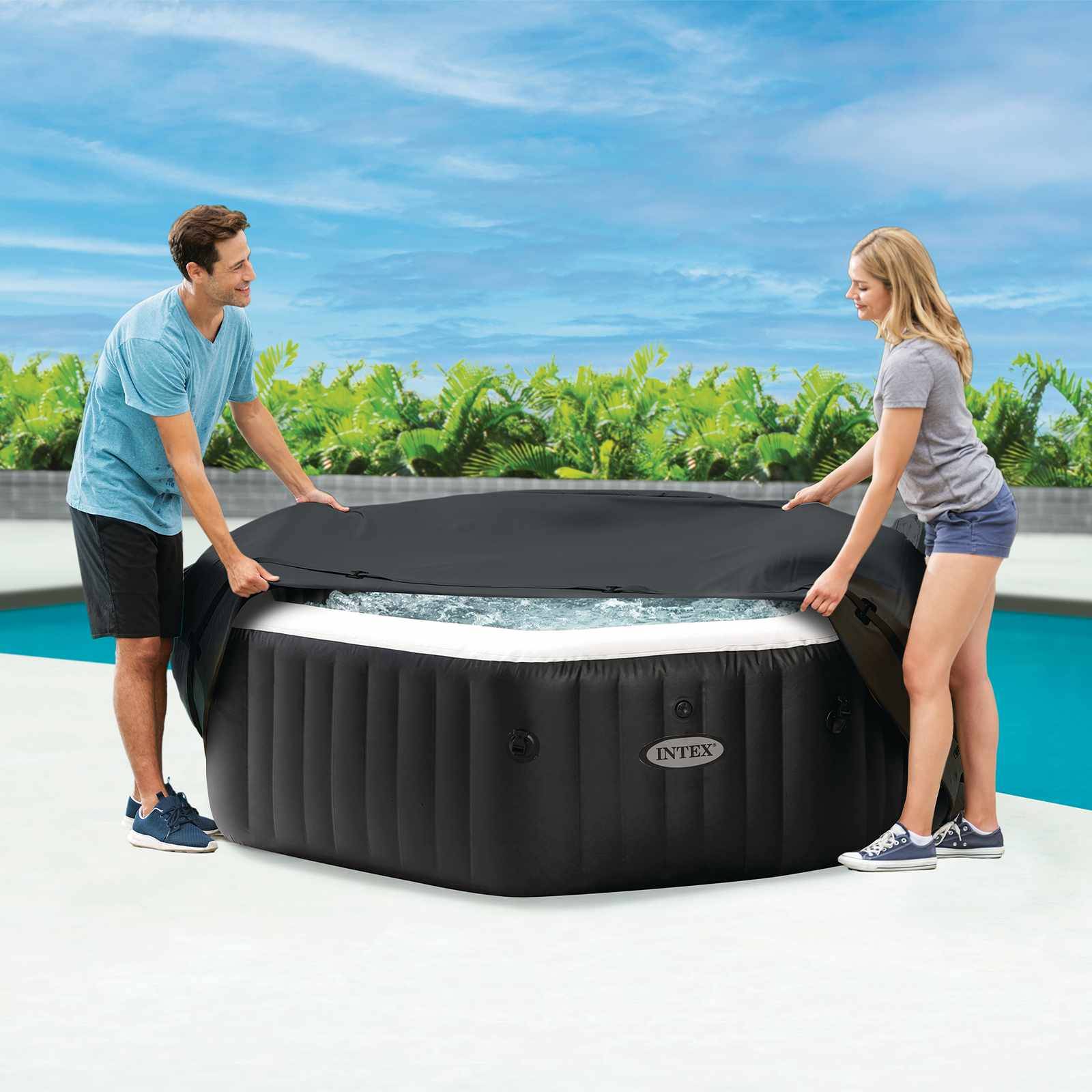 INTEX Spa-Abdeckung Dunkelgrau 180 x 180 cm PVC und PU