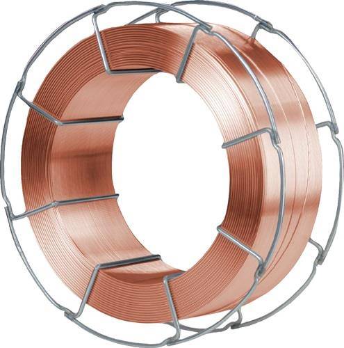 Eine Kupferdrahtspule in einem Metallrahmen gefasst, die für industrielle oder Bauzwecke verwendet wird.