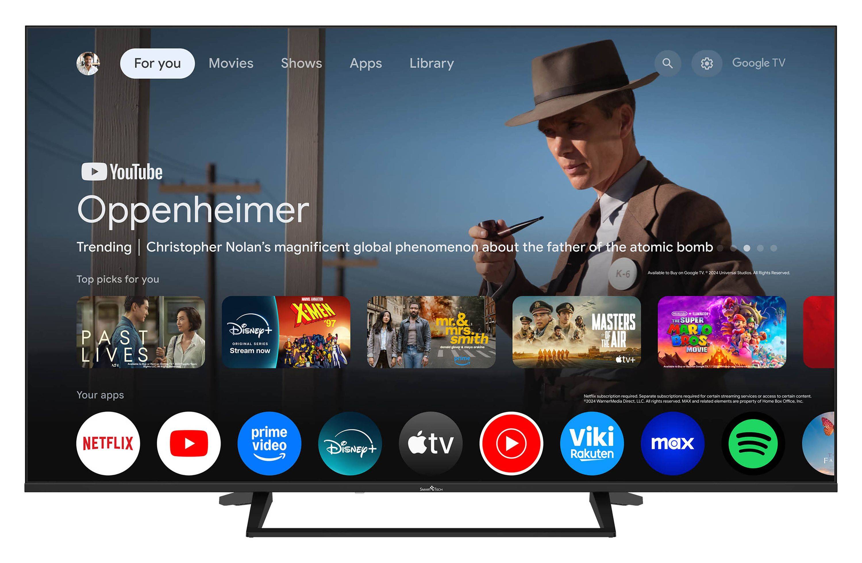 Smart Tech QLED Fernseher 55 Zoll Google TV - HDR Smart TV mit 4K UHD, Bluetooth und Triple-Tuner